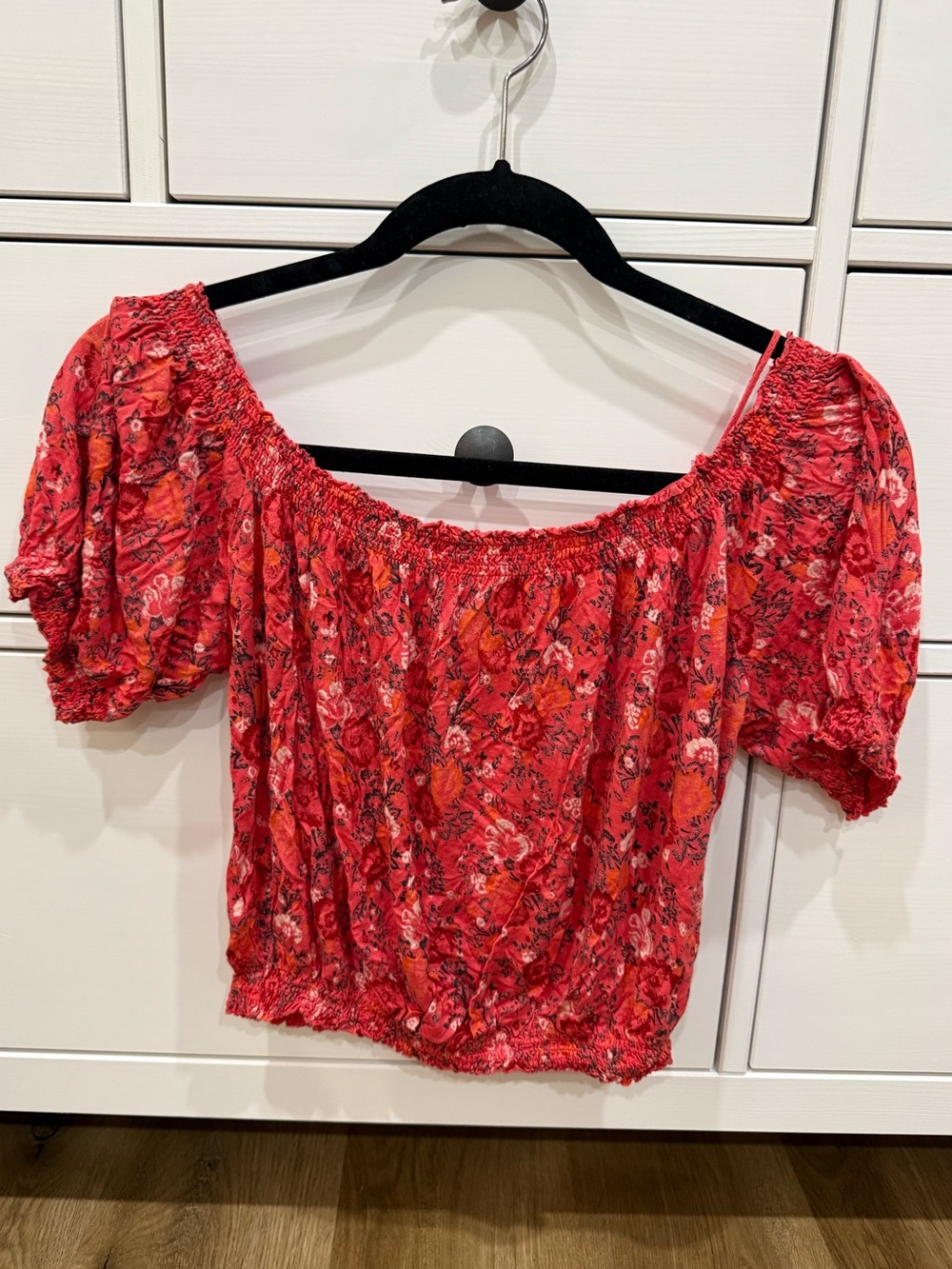 Free People Red Floral Off-Shoulder Summer Festival Crop Top